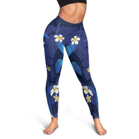 Teal Purple Banana Leaf Hawaii Leggings Lau Maia Plumeria Tropical Summer Vibes