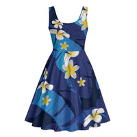 Teal Purple Banana Leaf Hawaii Midi Dress Lau Maia Plumeria Tropical Summer Vibes