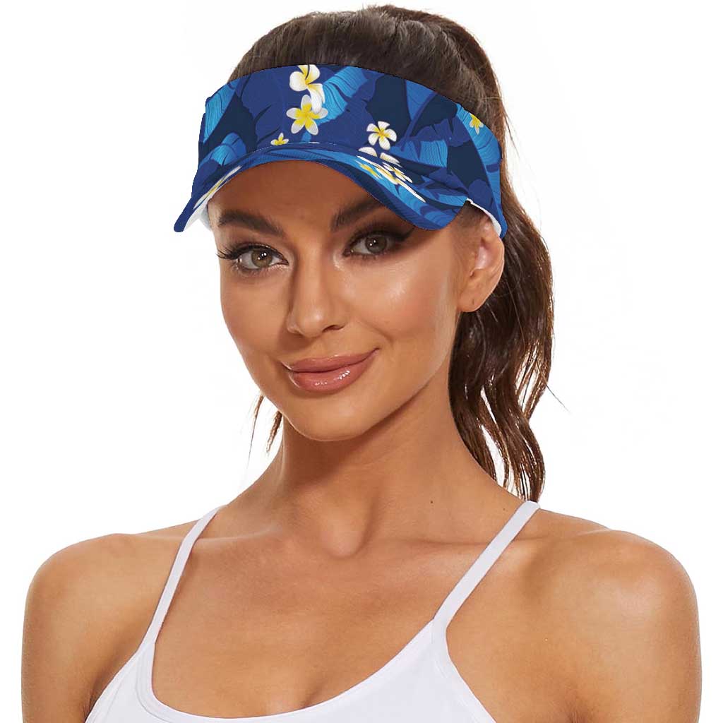 Teal Purple Banana Leaf Hawaii Sun Visor Cap Lau Maia Plumeria Tropical Summer Vibes