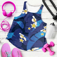 Teal Purple Banana Leaf Hawaii Women Racerback Tank Lau Maia Plumeria Tropical Summer Vibes