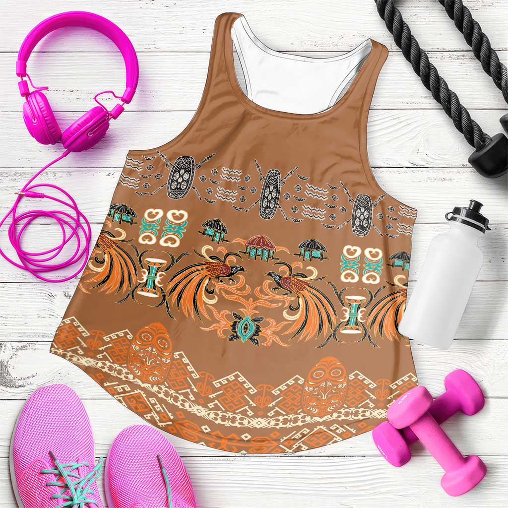 Terracotta Batik Papua-inspired Pattern Women Racerback Tank - Polynesian Pride