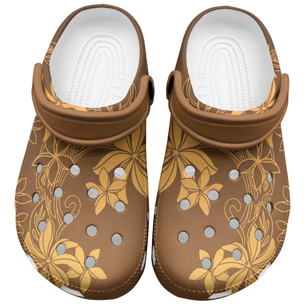 Tiare Tahiti Clogs Shoes Brown Polynesia Motifs LT05 Brown - Polynesian Pride