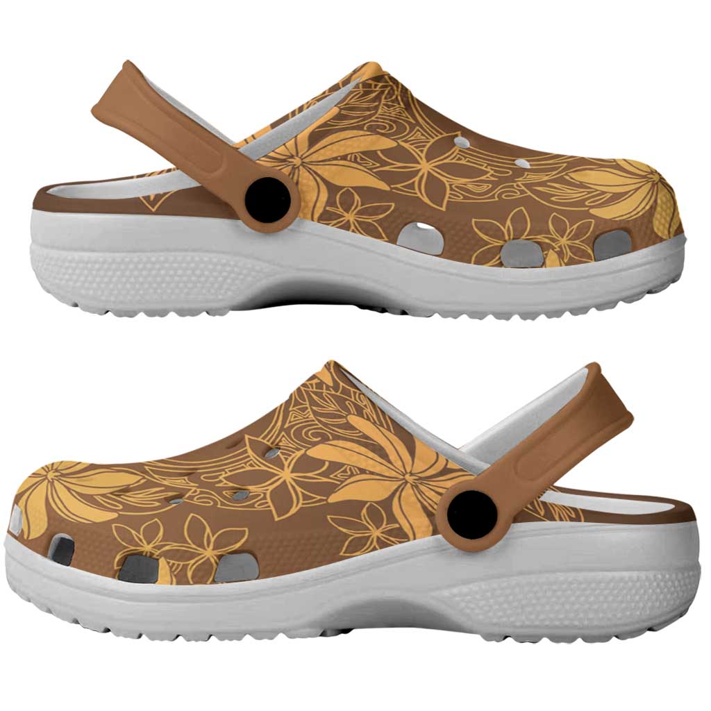 Tiare Tahiti Clogs Shoes Brown Polynesia Motifs LT05 - Polynesian Pride