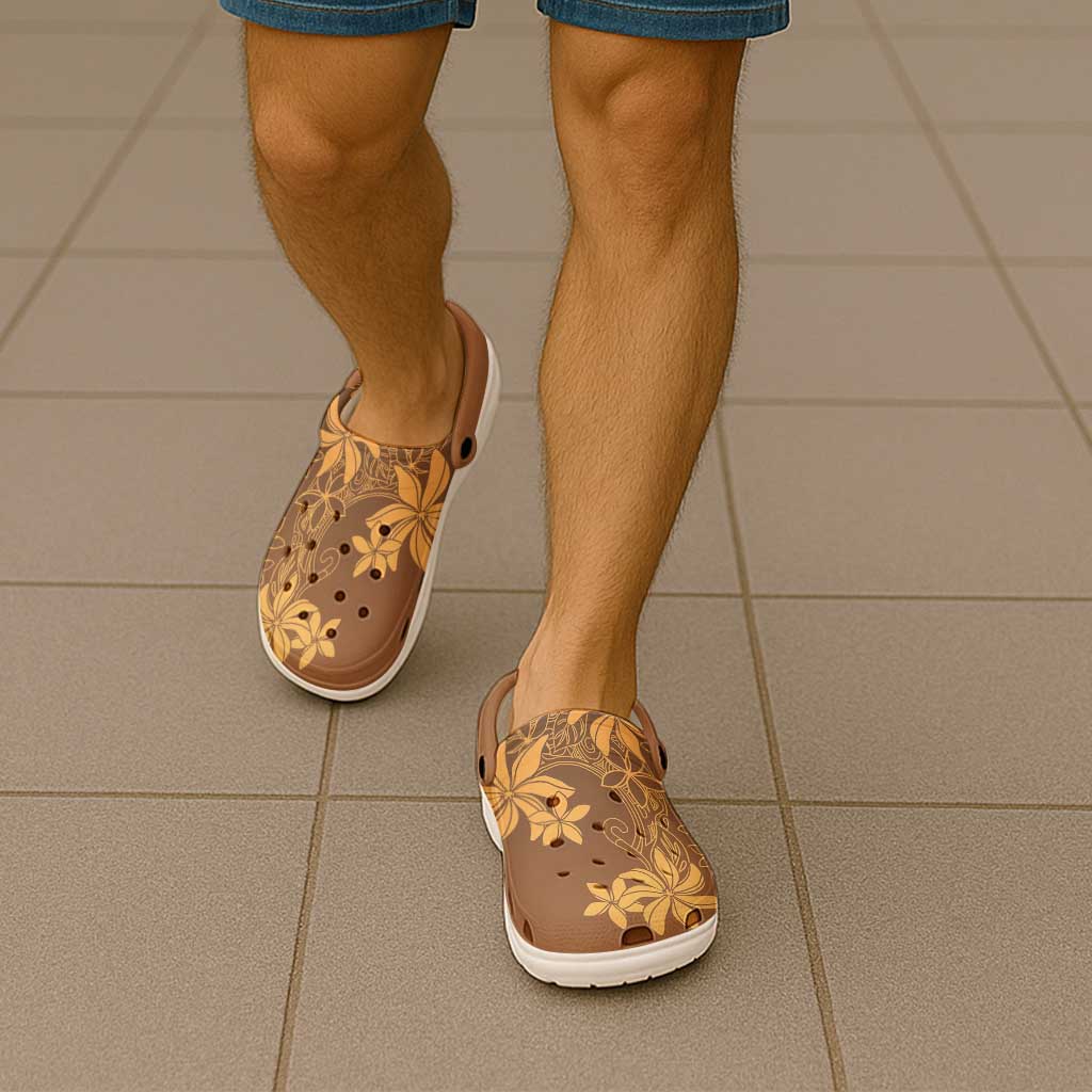 Tiare Tahiti Clogs Shoes Brown Polynesia Motifs LT05 - Polynesian Pride