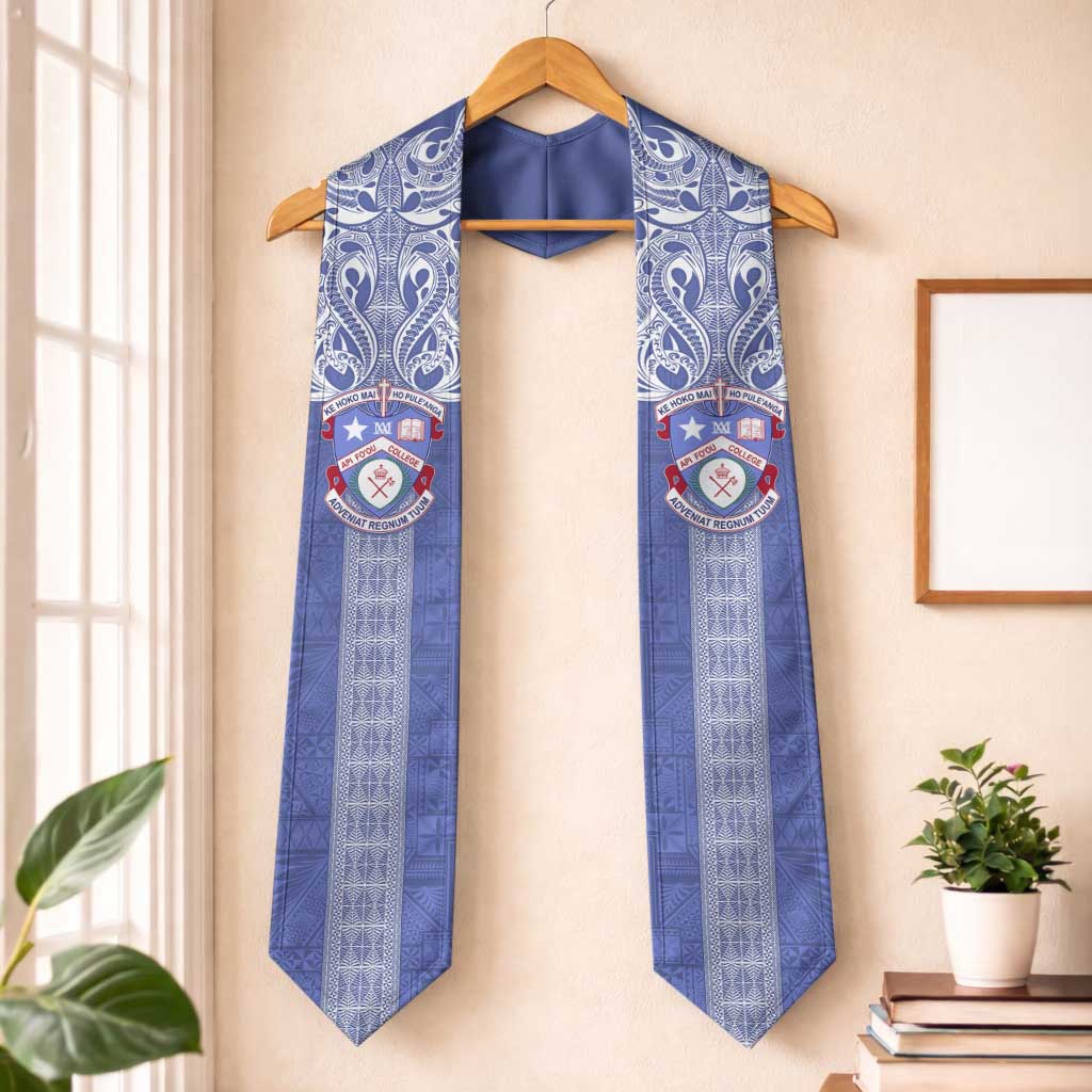 Tonga Apifoou School Graduation Stole Ngatu and Polynesian Pattern LT03 One Size Blue - Polynesian Pride