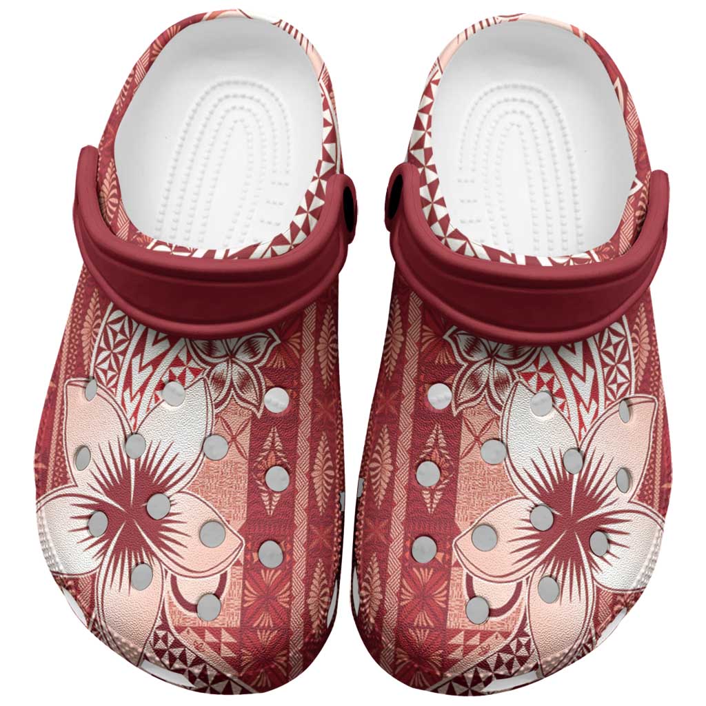 Tonga Kupesi Ngatu Clogs Shoes Vintage Red Plumeria - Polynesian Pride
