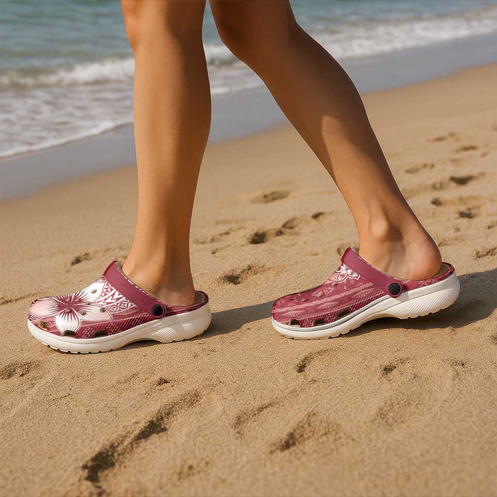 Tonga Kupesi Ngatu Clogs Shoes Vintage Red Plumeria - Polynesian Pride