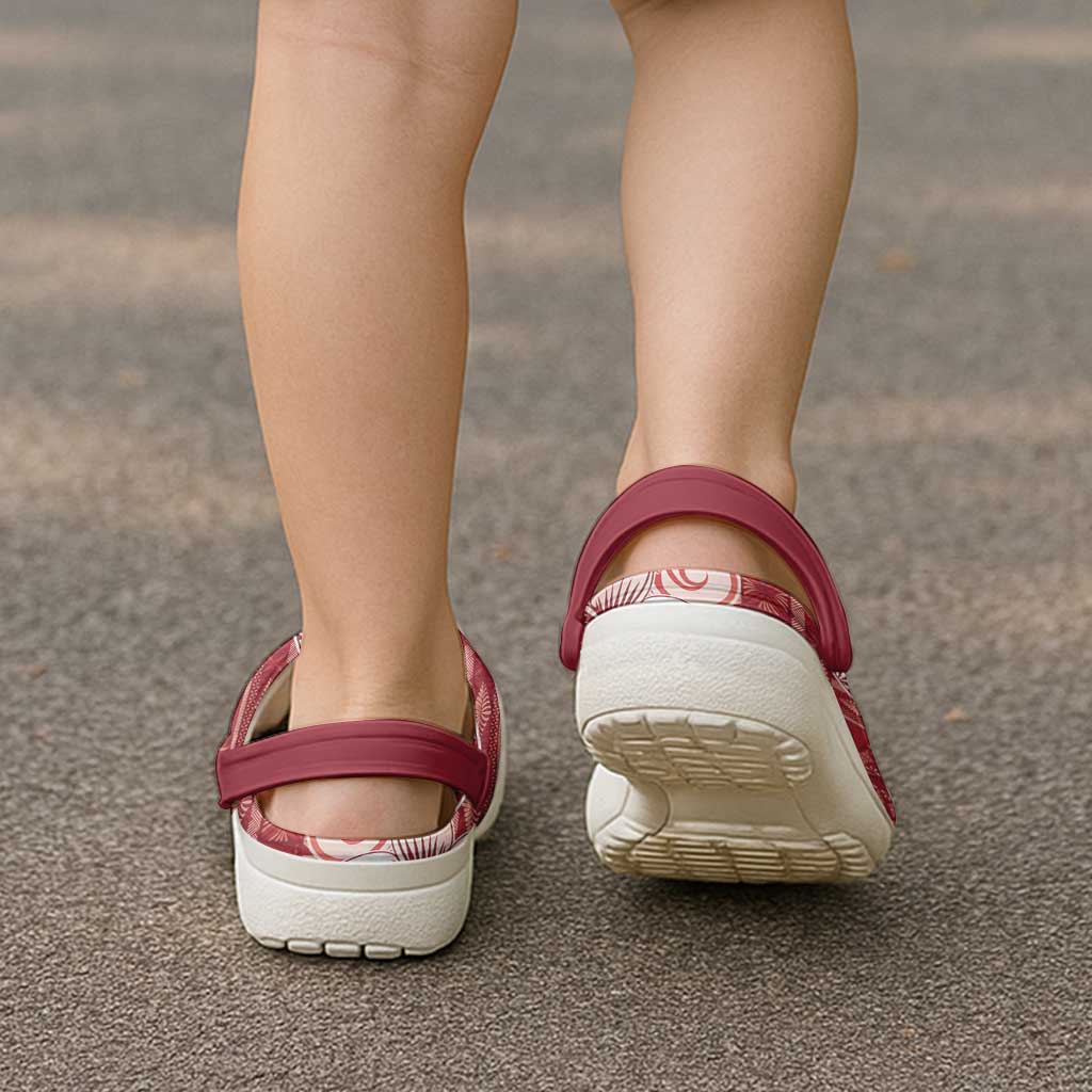 Tonga Kupesi Ngatu Clogs Shoes Vintage Red Plumeria - Polynesian Pride