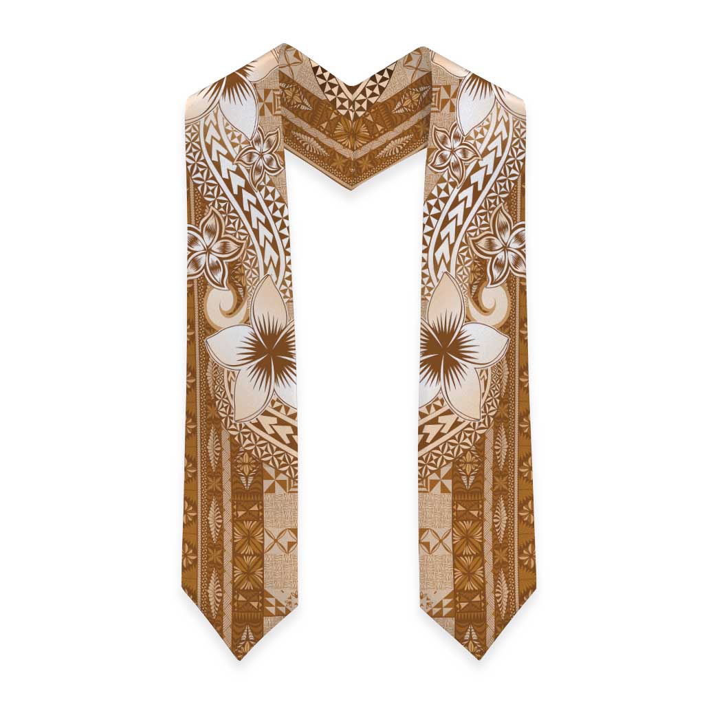Tonga Kupesi Ngatu Graduation Stole Vintage Brown Plumeria LT05 - Polynesian Pride