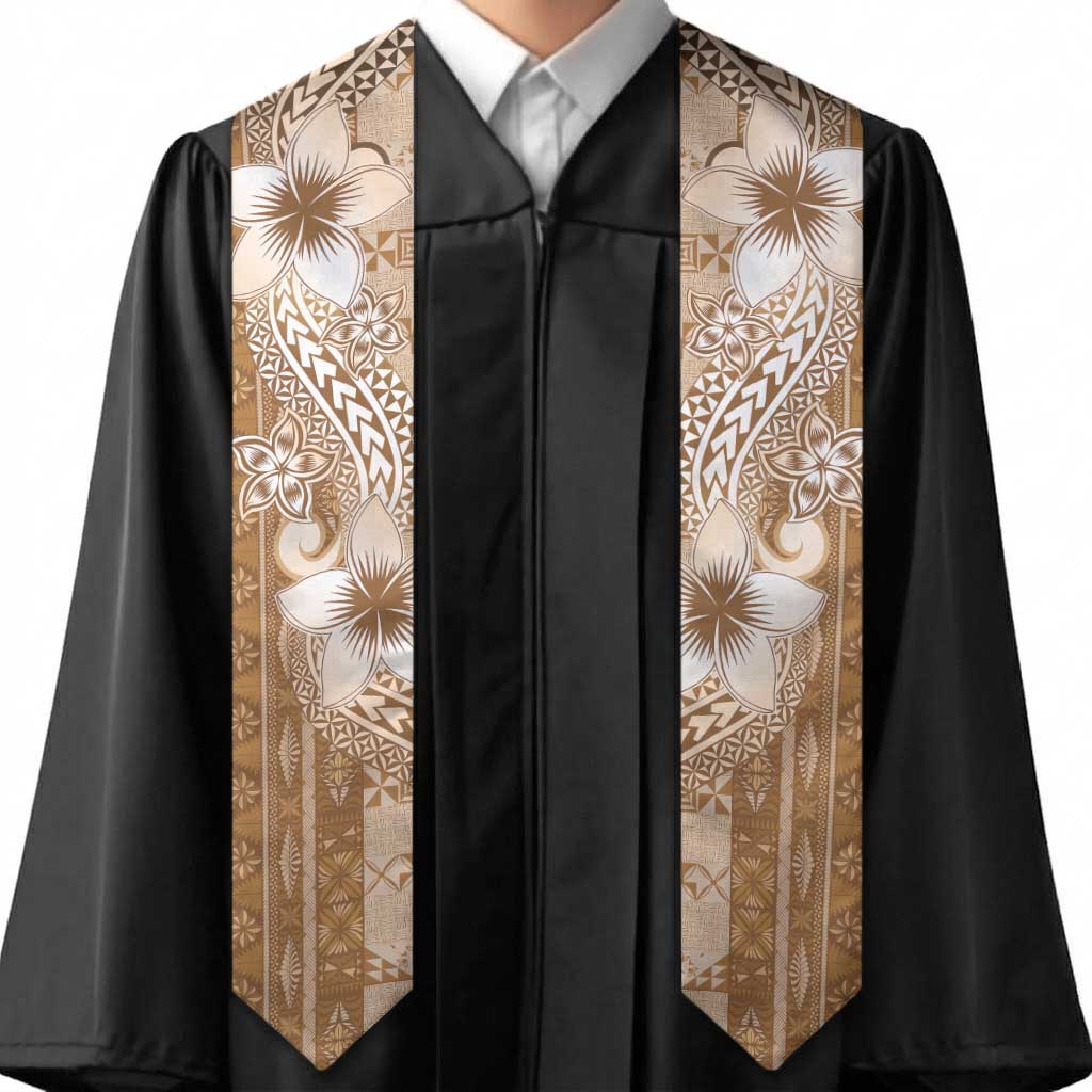 Tonga Kupesi Ngatu Graduation Stole Vintage Brown Plumeria LT05 - Polynesian Pride
