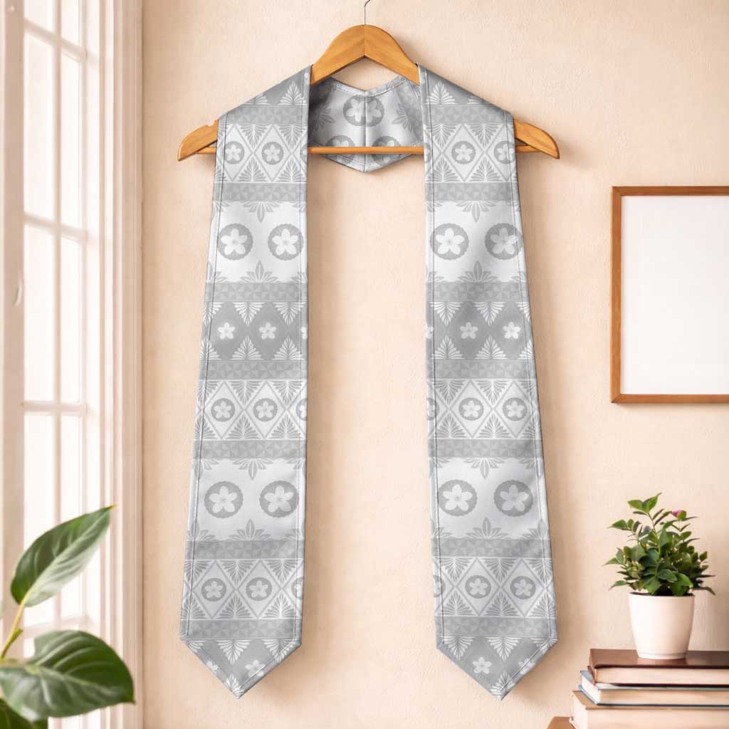 Tonga White Sunday Graduation Stole Tongan Ngatu Siale Pattern LT05 One Size White - Polynesian Pride