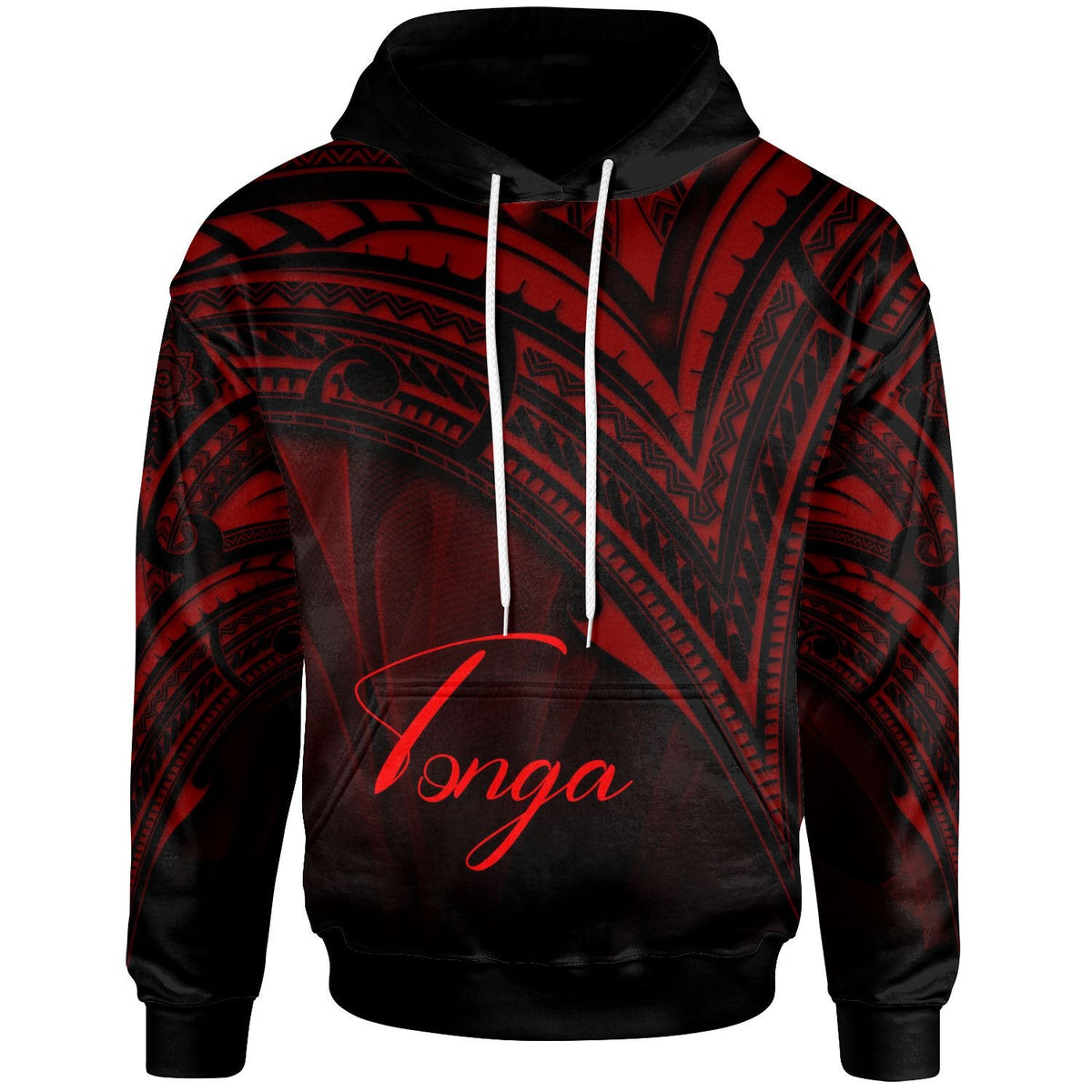 Tonga Zip Hoodie Red Color Cross Style Pullover Hoodie Black - Polynesian Pride