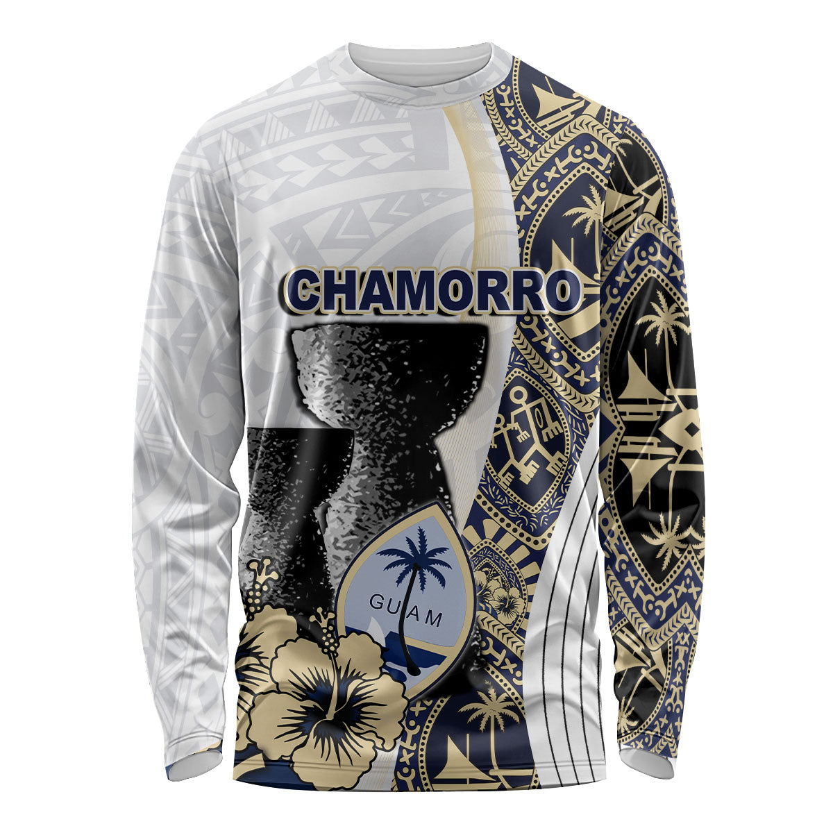 (Custom Personalised) Guam Chamorro Long Sleeve Shirt White Style LT6 - Polynesian Pride