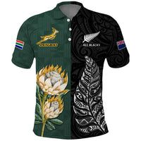 South Africa Protea and New Zealand Fern Polo Shirt Rugby Go Springboks vs All Black LT13