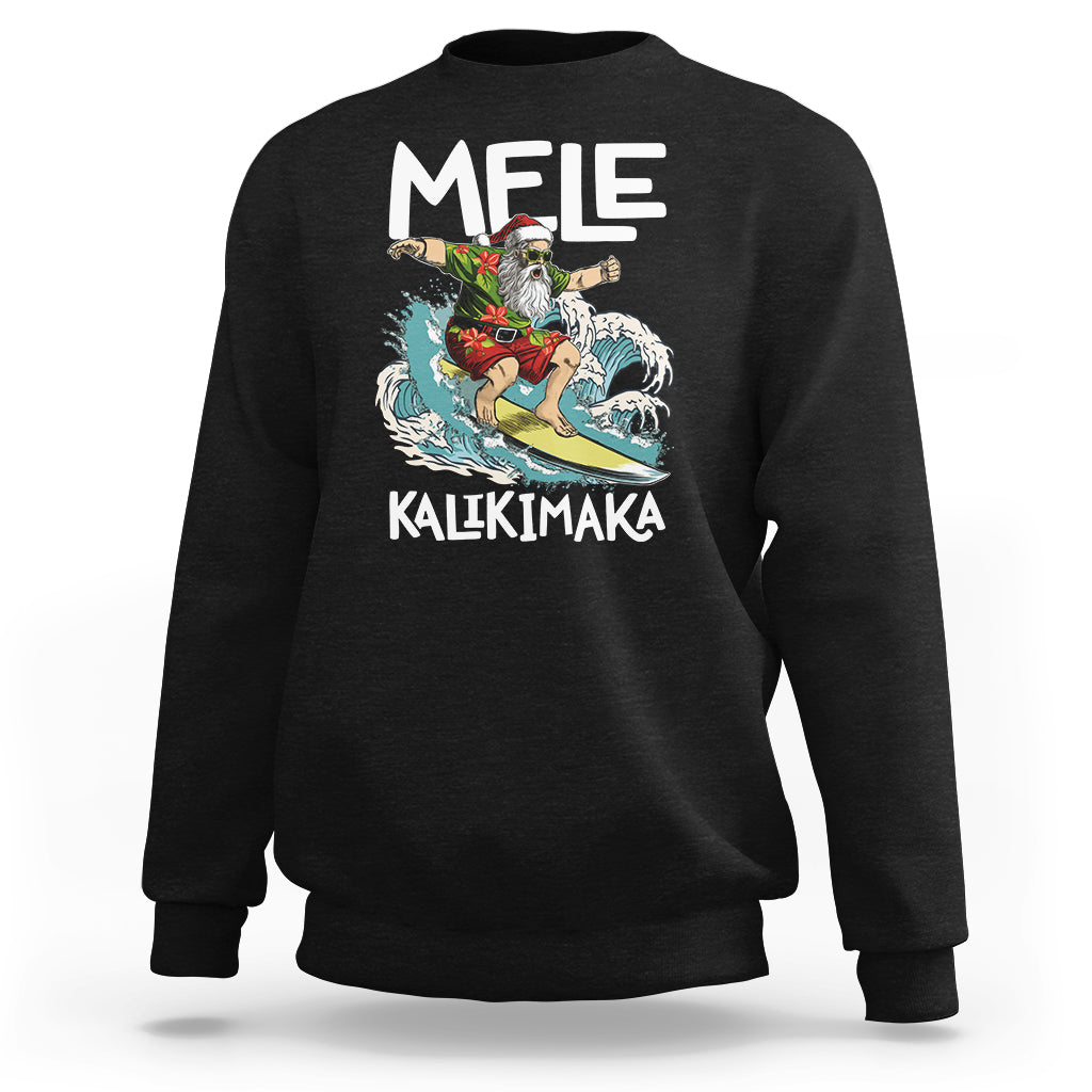 Mele Kalikimaka Tropical Hawaiian Christmas in Hawaii Surfing Santa Sweatshirt TS02 Black - Polynesian Pride