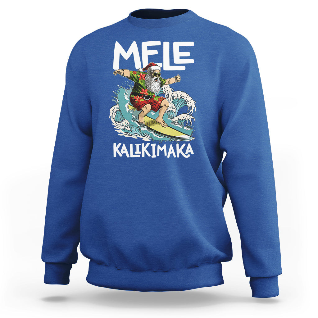 Mele Kalikimaka Tropical Hawaiian Christmas in Hawaii Surfing Santa Sweatshirt TS02 Royal Blue - Polynesian Pride