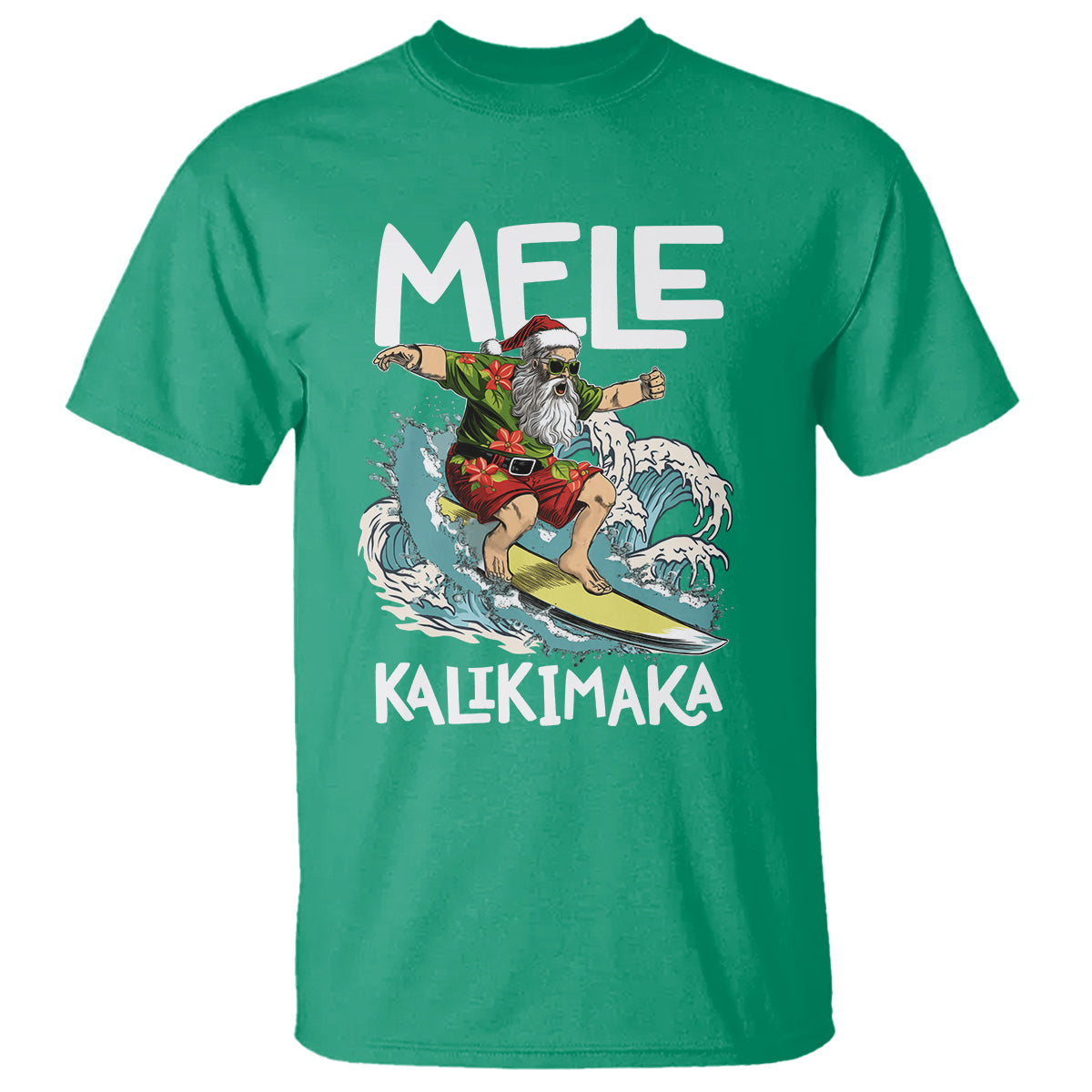 Mele Kalikimaka Tropical Hawaiian Christmas in Hawaii Surfing Santa T Shirt TS02 Irish Green - Polynesian Pride