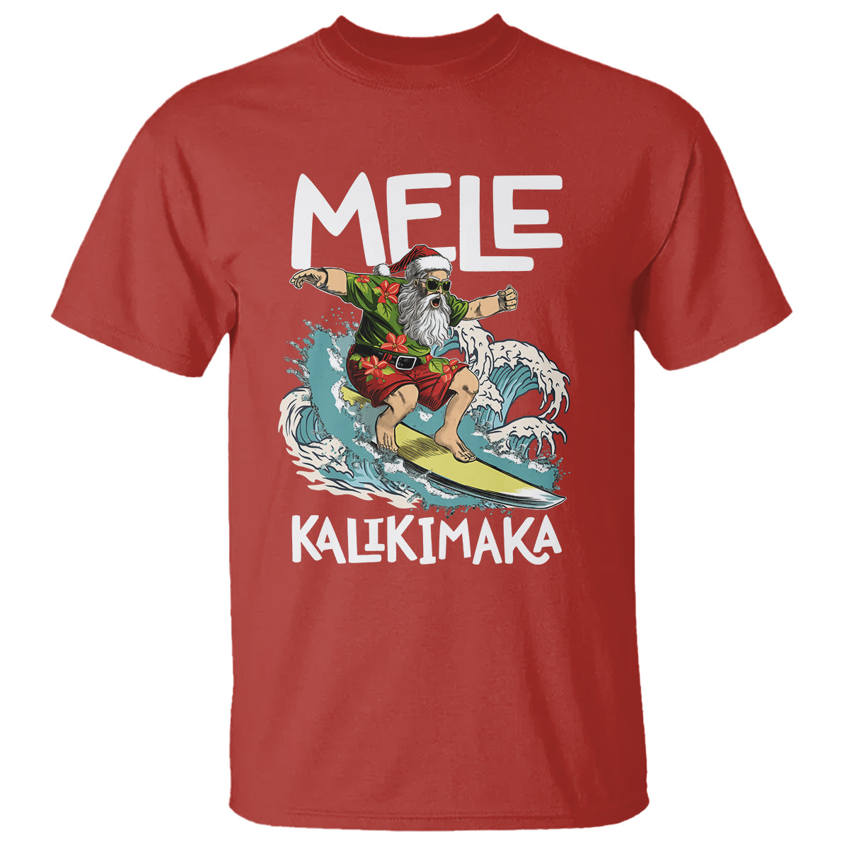 Mele Kalikimaka Tropical Hawaiian Christmas in Hawaii Surfing Santa T Shirt TS02 Red - Polynesian Pride