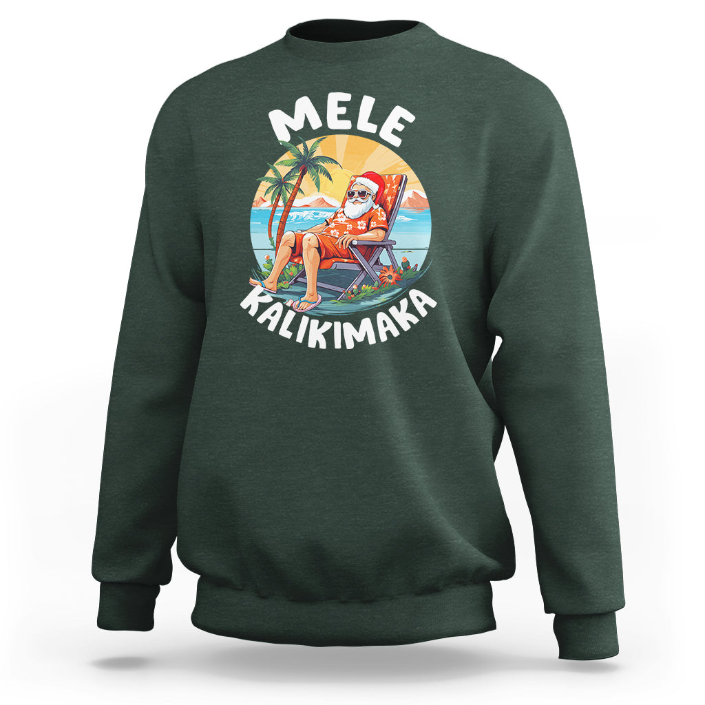 Mele Kalikimaka Tropical Hawaiian Christmas in Hawaii Sunbath Santa Sweatshirt TS02 Dark Forest Green - Polynesian Pride
