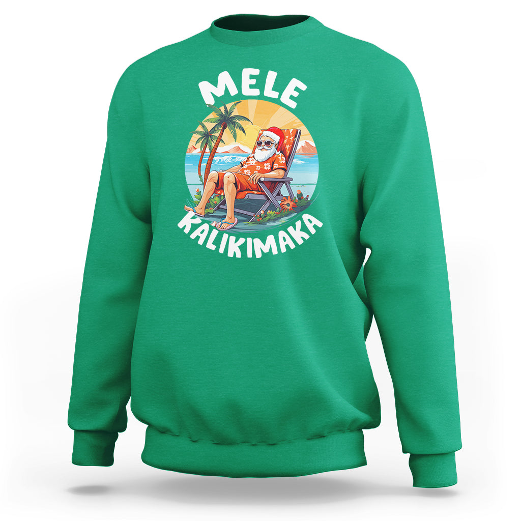 Mele Kalikimaka Tropical Hawaiian Christmas in Hawaii Sunbath Santa Sweatshirt TS02 Irish Green - Polynesian Pride