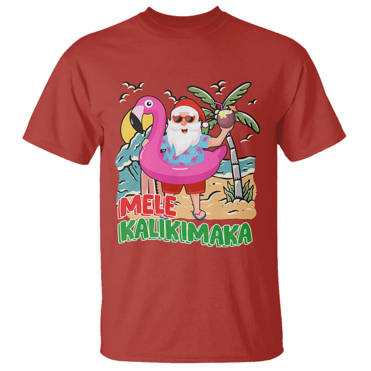 Mele Kalikimaka Tropical Hawaiian Christmas in Hawaii Beach Santa T Shirt TS02 Red - Polynesian Pride