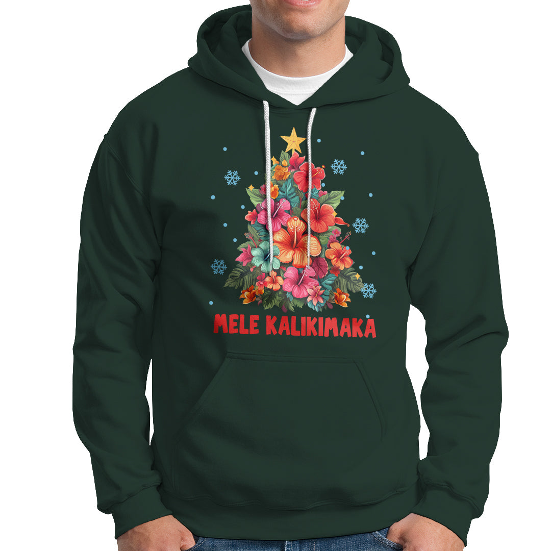 Tropical Hawaiian Hibiscus Christmas Tree Mele Kalikimaka Hoodie TS02 Dark Forest Green - Polynesian Pride