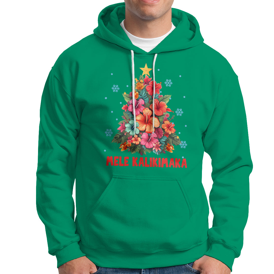 Tropical Hawaiian Hibiscus Christmas Tree Mele Kalikimaka Hoodie TS02 Irish Green - Polynesian Pride