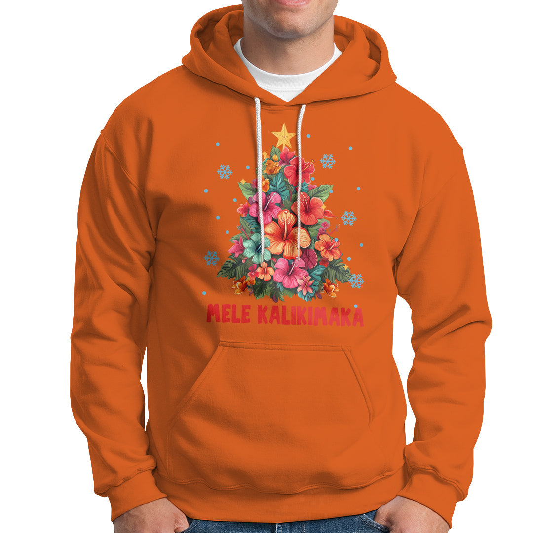 Tropical Hawaiian Hibiscus Christmas Tree Mele Kalikimaka Hoodie TS02 Orange - Polynesian Pride