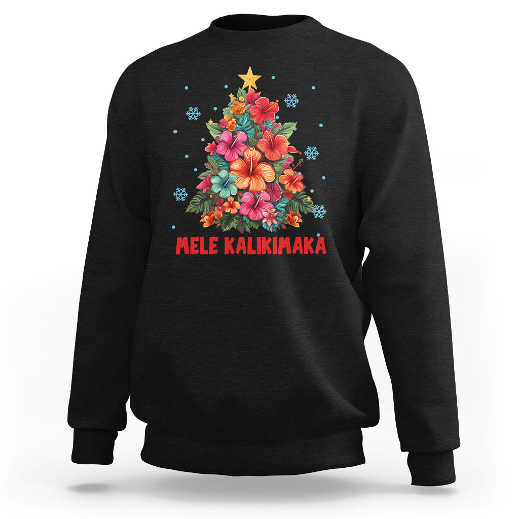 Tropical Hawaiian Hibiscus Christmas Tree Mele Kalikimaka Sweatshirt TS02 Black - Polynesian Pride