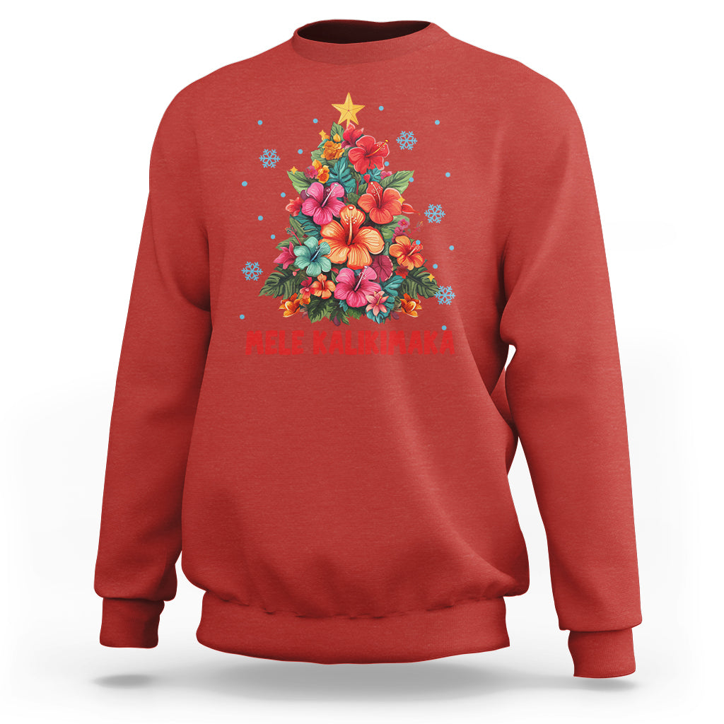 Tropical Hawaiian Hibiscus Christmas Tree Mele Kalikimaka Sweatshirt TS02 Red - Polynesian Pride