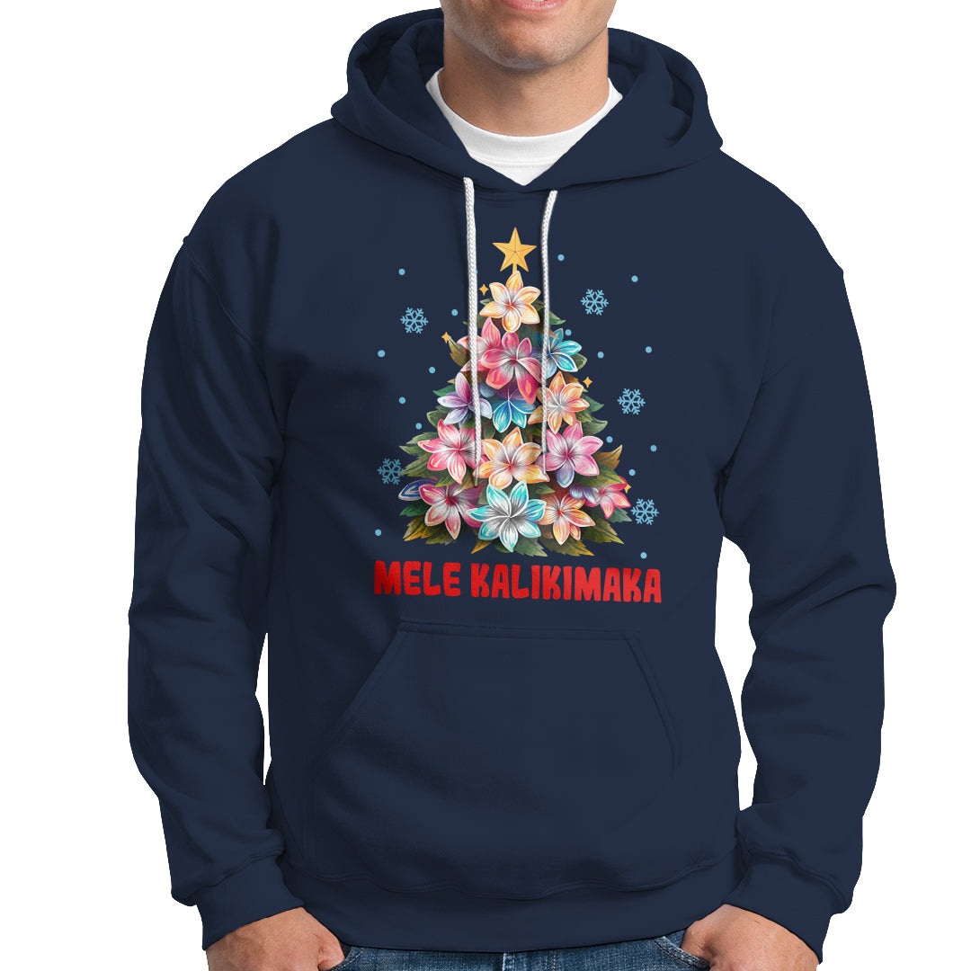 Tropical Hawaiian Plumeria Christmas Tree Mele Kalikimaka Hoodie TS02 Navy - Polynesian Pride