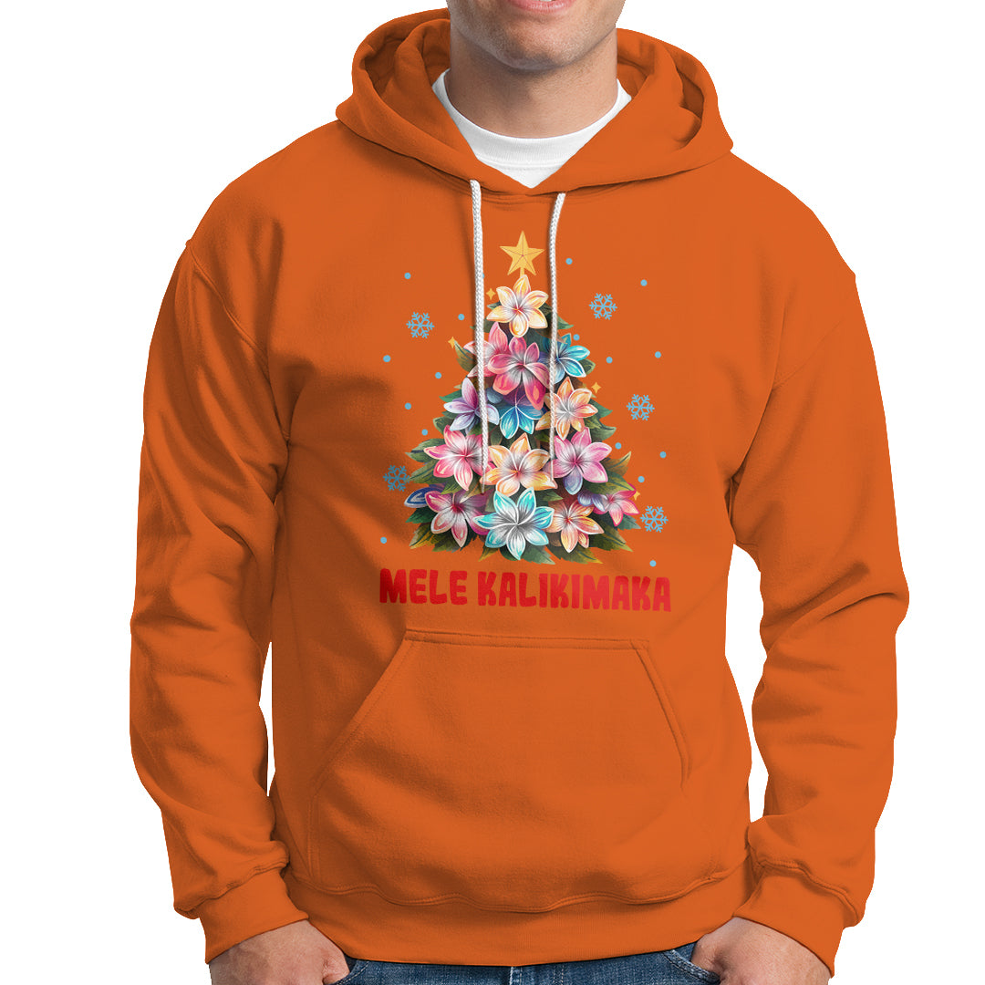 Tropical Hawaiian Plumeria Christmas Tree Mele Kalikimaka Hoodie TS02 Orange - Polynesian Pride
