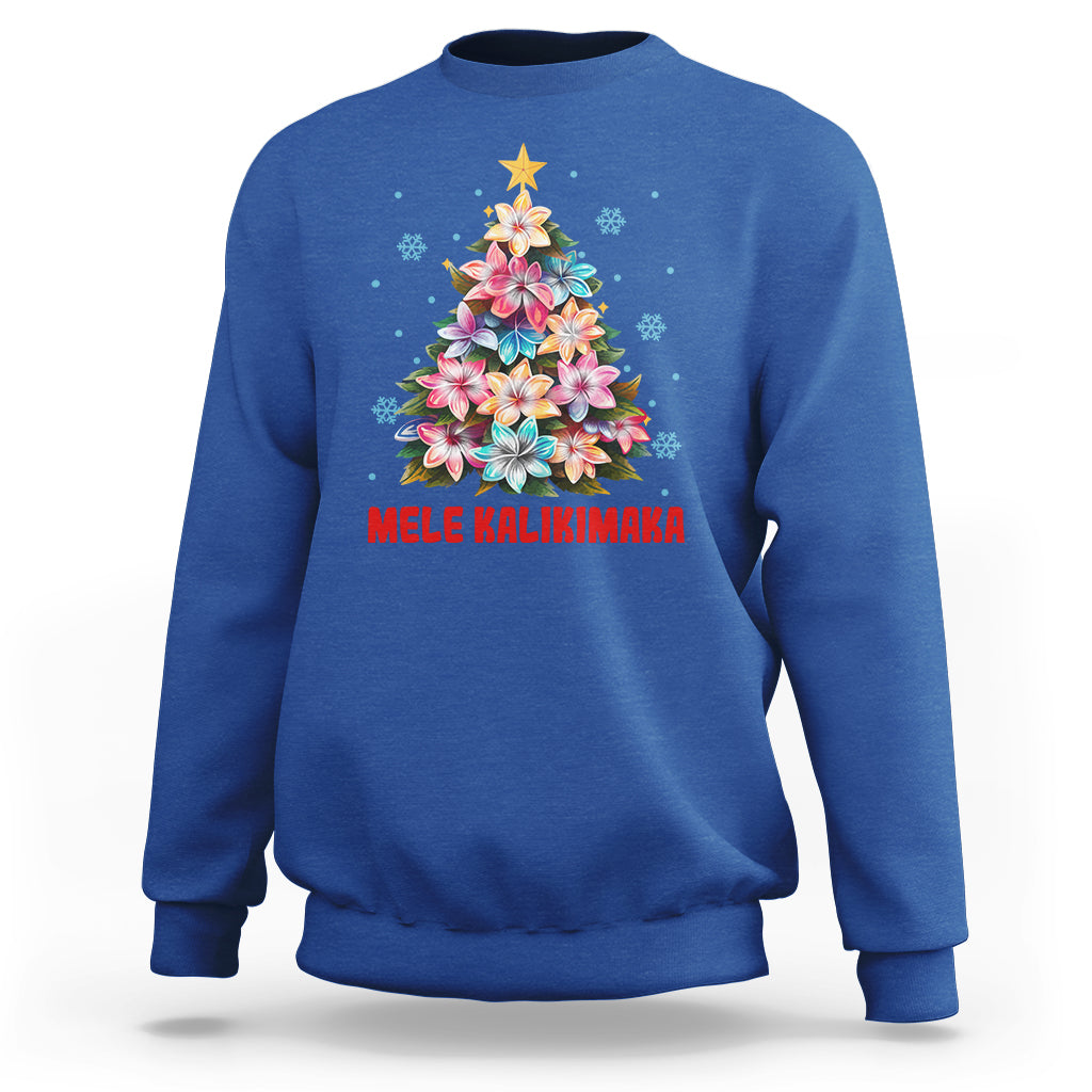 Tropical Hawaiian Plumeria Christmas Tree Mele Kalikimaka Sweatshirt TS02 Royal Blue - Polynesian Pride