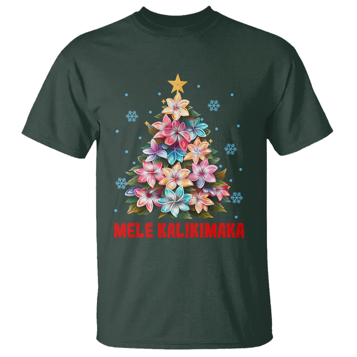 Tropical Hawaiian Plumeria Christmas Tree Mele Kalikimaka T Shirt TS02 Dark Forest Green - Polynesian Pride