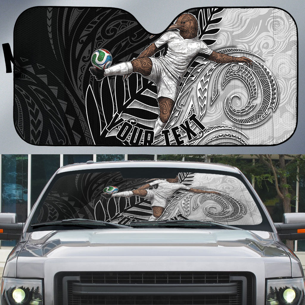 Personalized New Zealand Football Auto Sun Shade Kiwi Mascot with Silver Fern - Maori Tribal Tattoo Art