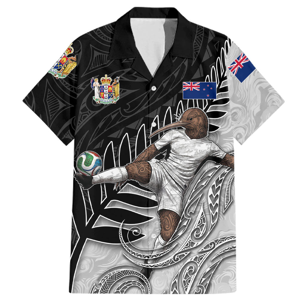 Personalized New Zealand Football Family Matching Mermaid Dress and Hawaiian Shirt Kiwi Mascot with Silver Fern - Maori Tribal Tattoo Art TS04 Dad's Shirt - Short Sleeve Black White - Polynesian Pride