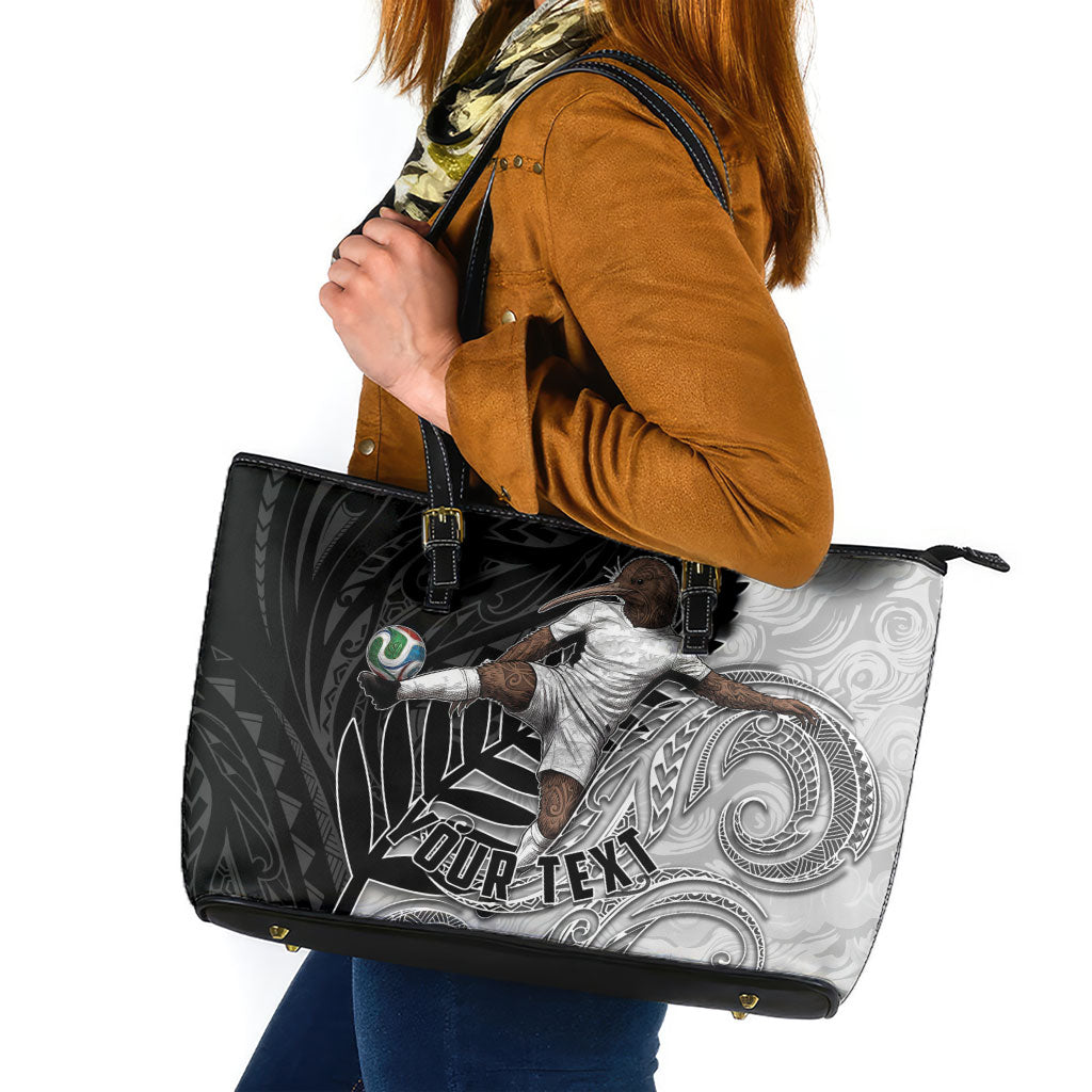 Personalized New Zealand Football Leather Tote Bag Kiwi Mascot with Silver Fern - Maori Tribal Tattoo Art