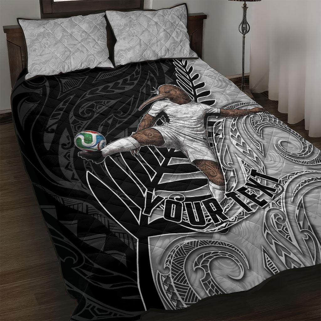 Personalized New Zealand Football Quilt Bed Set Kiwi Mascot with Silver Fern - Maori Tribal Tattoo Art
