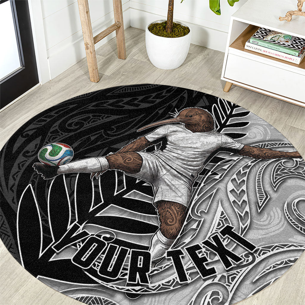 Personalized New Zealand Football Round Carpet Kiwi Mascot with Silver Fern - Maori Tribal Tattoo Art