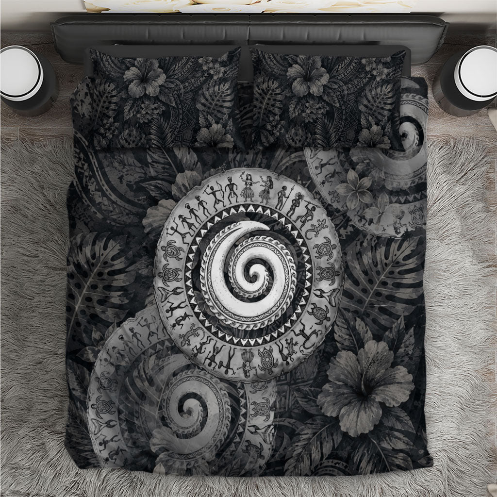 Hawaiian Piko Bedding Set Cultural Anchor Connect Your Roots Ocean Waves TS04 Black Grey - Polynesian Pride