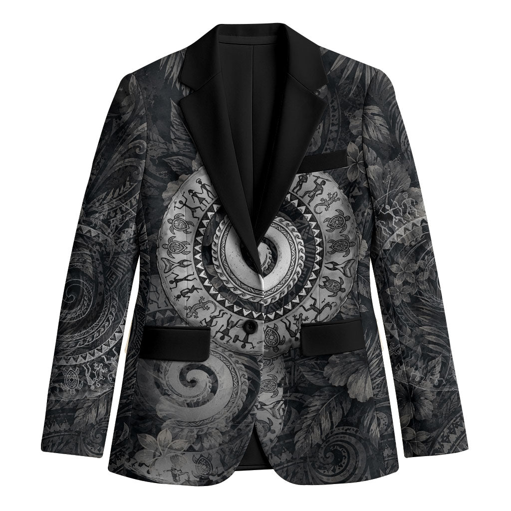Hawaiian Piko Blazer Cultural Anchor Connect Your Roots Ocean Waves TS04 Unisex Black Grey - Polynesian Pride