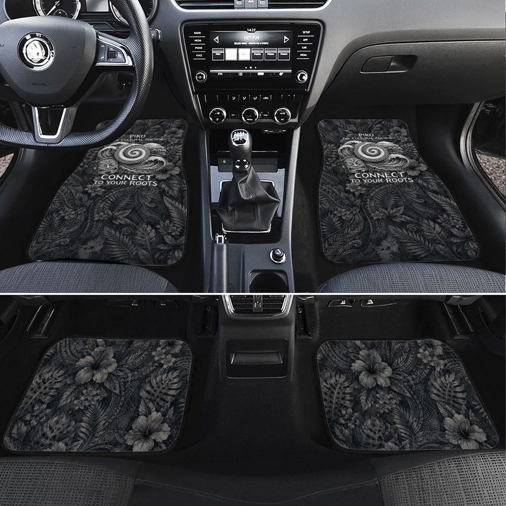Hawaiian Piko Car Mats Cultural Anchor Connect Your Roots Ocean Waves TS04 Set 4pcs Black Grey - Polynesian Pride