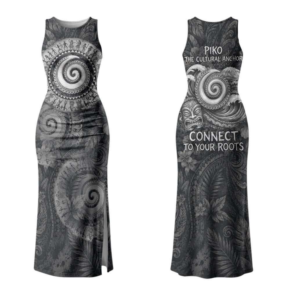 Hawaiian Piko Couples Matching Tank Maxi Dress and Hawaiian Shirt Cultural Anchor Connect Your Roots Ocean Waves