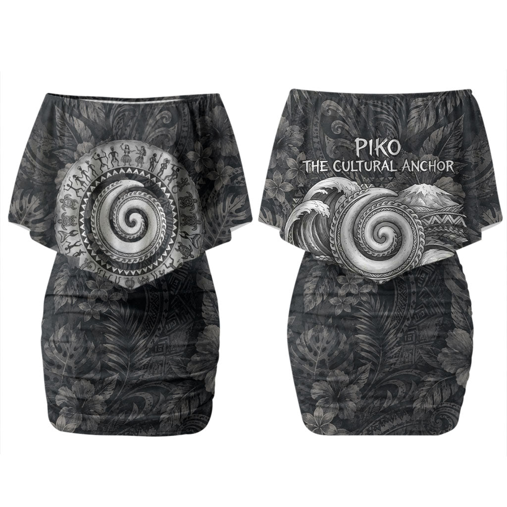 Hawaiian Piko Family Matching Off Shoulder Short Dress and Hawaiian Shirt Cultural Anchor Connect Your Roots Ocean Waves