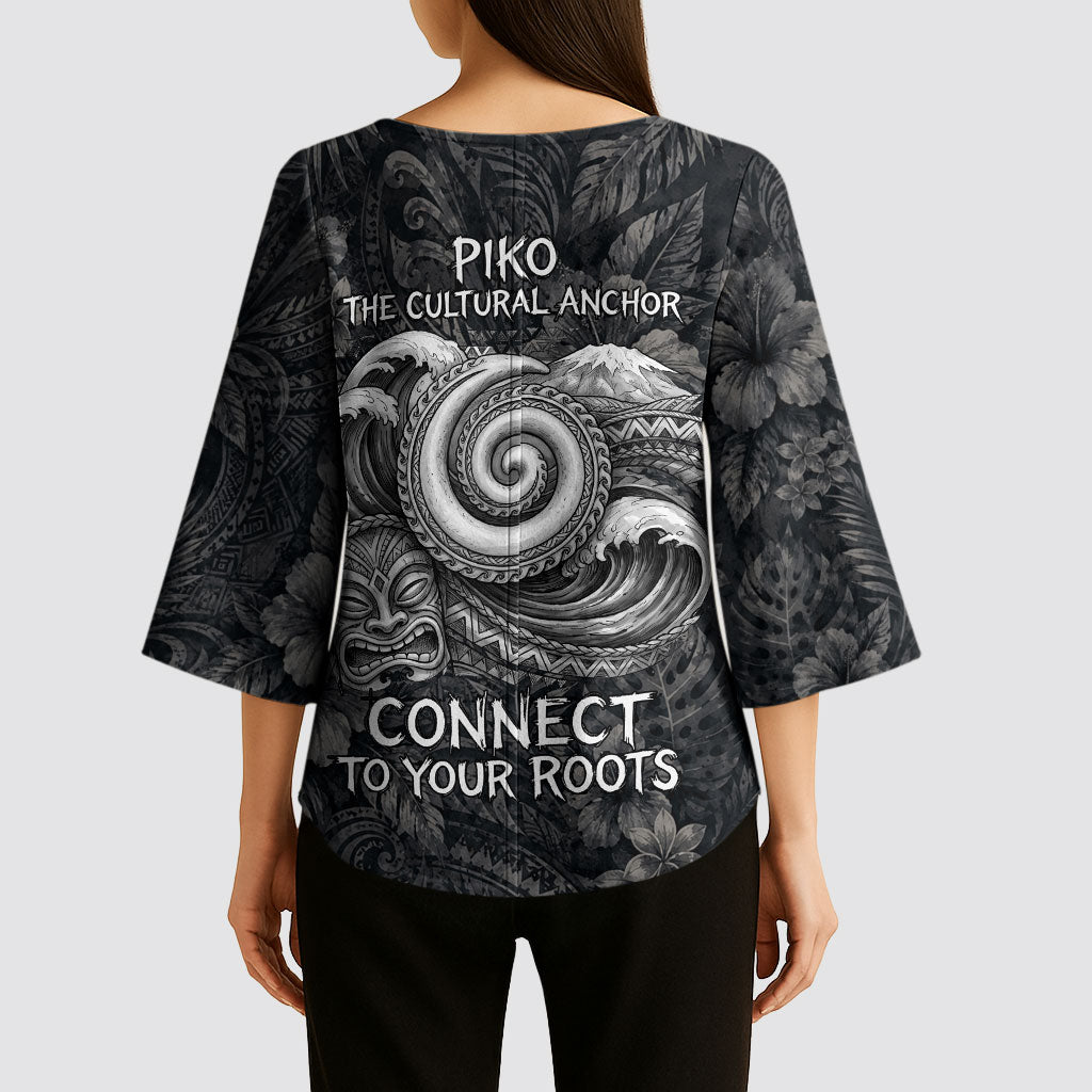 Hawaiian Piko Kimono Sleeve Blouse Cultural Anchor Connect Your Roots Ocean Waves