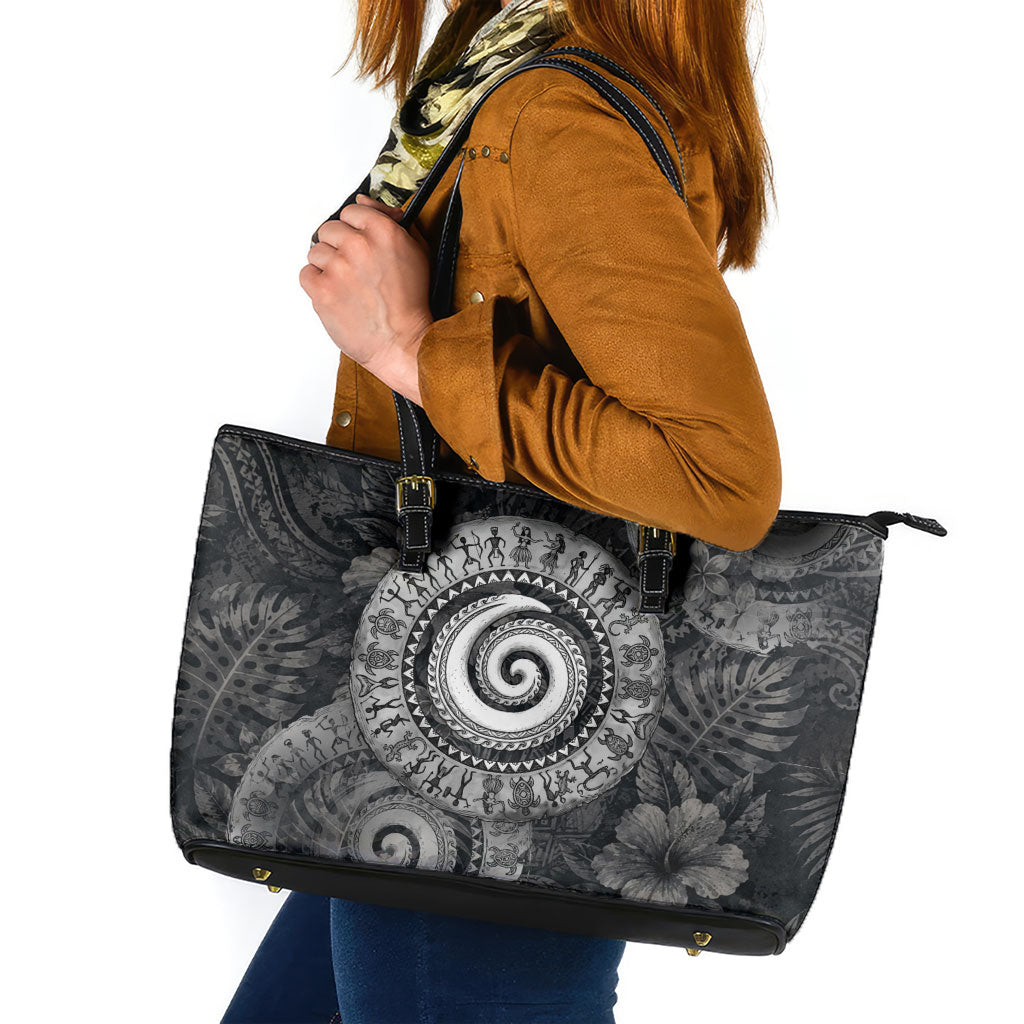 Hawaiian Piko Leather Tote Bag Cultural Anchor Connect Your Roots Ocean Waves