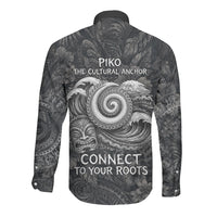 Hawaiian Piko Long Sleeve Button Shirt Cultural Anchor Connect Your Roots Ocean Waves