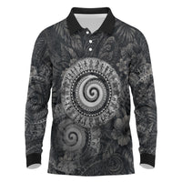 Hawaiian Piko Long Sleeve Polo Shirt Cultural Anchor Connect Your Roots Ocean Waves