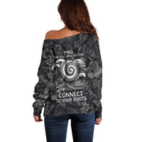Hawaiian Piko Off Shoulder Sweater Cultural Anchor Connect Your Roots Ocean Waves