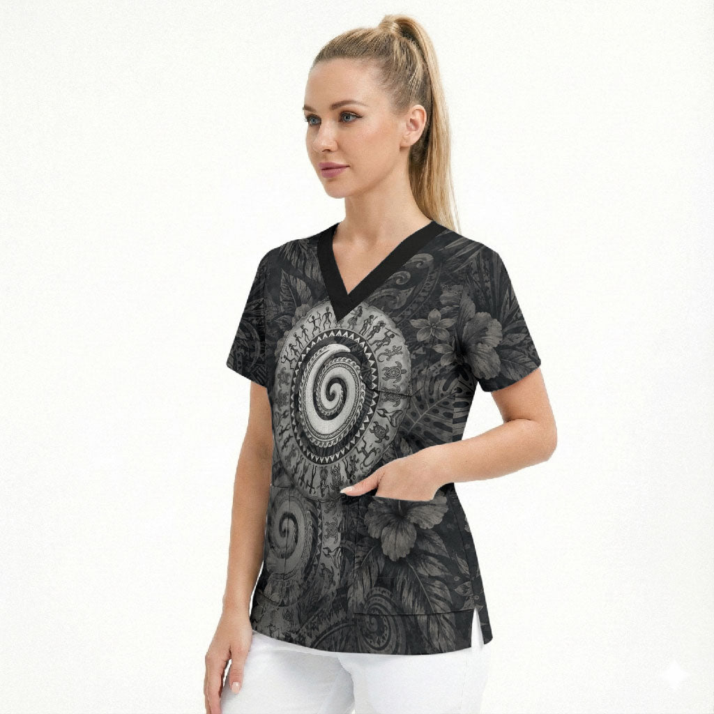 Hawaiian Piko Scrub Top Cultural Anchor Connect Your Roots Ocean Waves